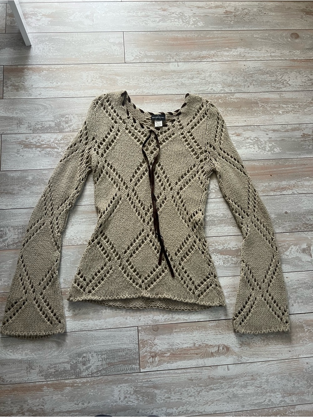 American Vintage Open-Knit V-Neck Tie-Front Sweater - Beige
